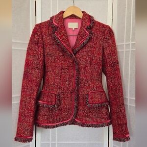LUISA BECCARIA Elegant Women's Red Tweed Blazer